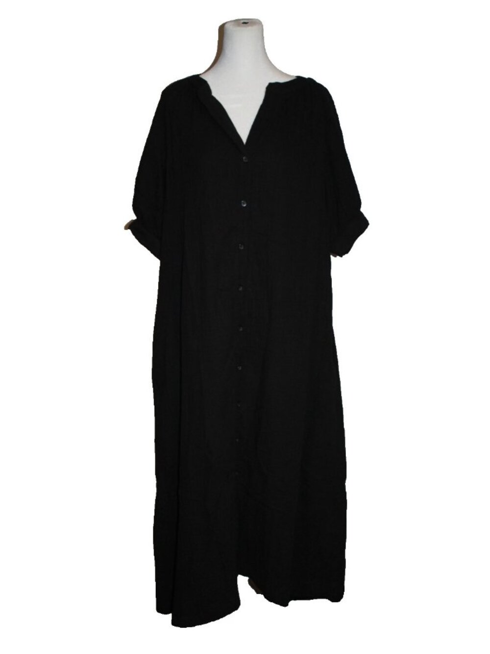 Chico's Black Gauze Shift Dress Size 3 (16) Ankle Length V-Neck Short Sleeve